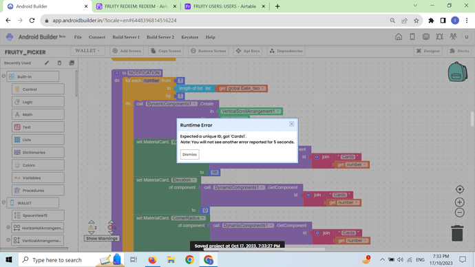 Dynamic Component Error Expected Unique ID - Discussion - Android ...
